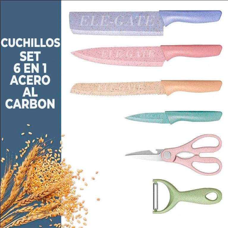 Juego de cuchillos de cocina de acero inoxidable coloridos