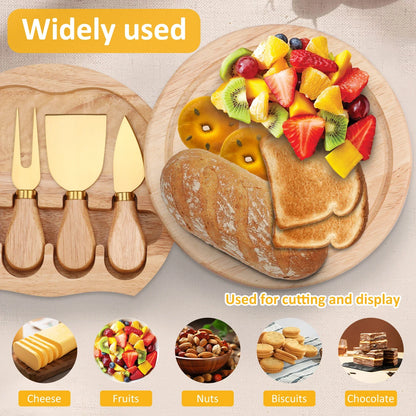 Tabla de Bambú para Pizza y Quesos con Cuchillo Incluido – Bandeja Multiusos para Pasteles, Postres, Pan y Botanas | Ideal para Fiestas, Navidad y Reuniones